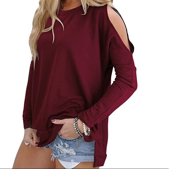 Beautiful women cut out cold shoulder t shirt top - Picture 7 of 8